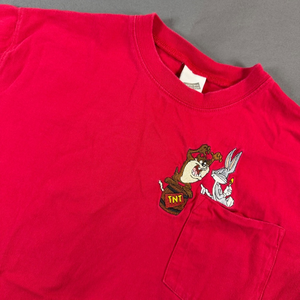 Warner Bros Studio Store Bugs Bunny Taz Pocket T-Shirt Red Kids XL TNT Graphic